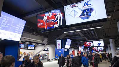 Players profiles are shown in digital signage at Bell Center, streamed to the screens by Matrox Maevex encoders