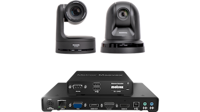 Panasonic AW-HE130 & AW-HE40 cameras stream full HD H.264 signals to Maevex decoders for review and display.